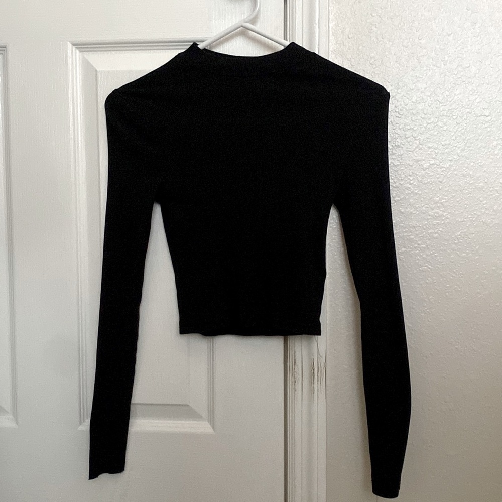 Black long sleeve turtle neck crop top
